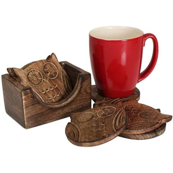 Wooden Crafted Coaster Set of 6 with Coasters Holder for Drink Bar Coaster - Picture 5 of 7